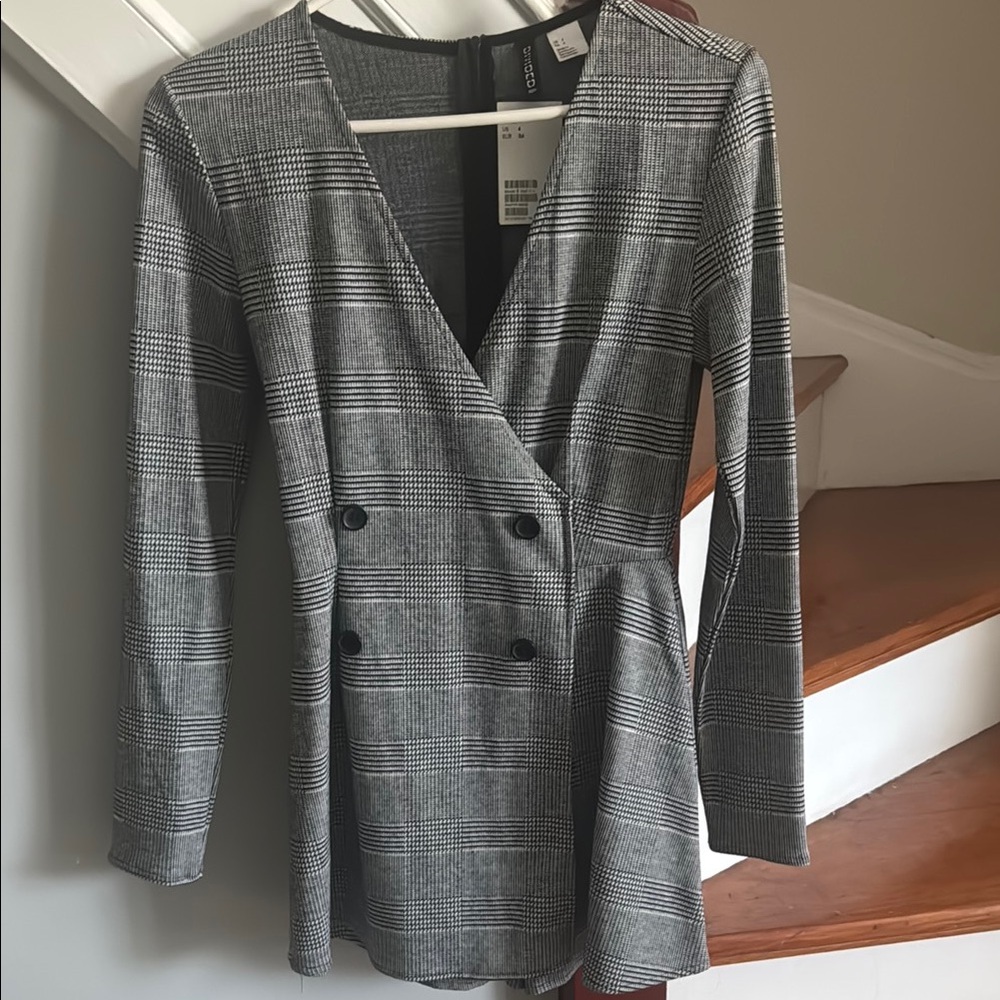 H&M Women's Grey Plaid Double-Breasted Blazer Romper